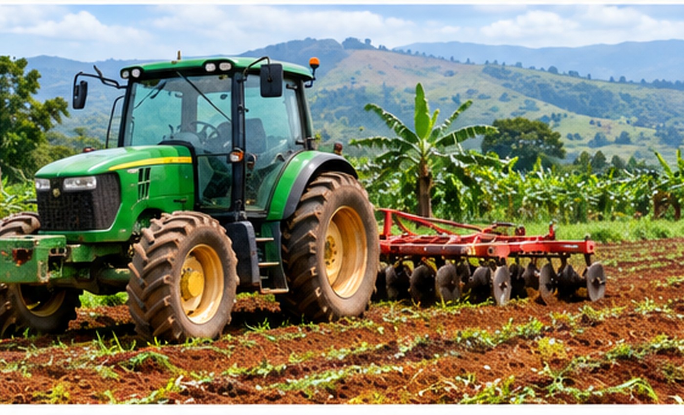Modern tractor carrying out land preparation